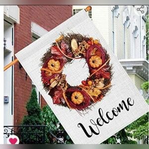 NEW Rustic Look Fall/Autumn Large Outdoor "Welcome" Flag w/wreath design